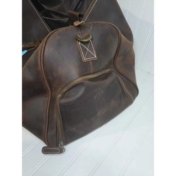 NEW LEATHFOCUS CHOCOLATE BROWN LEATHER TRAVEL DUFFLE BAG CARRY ON LUGGAGE-24inch - Picture 13 of 16